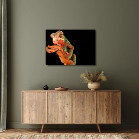 Tablou pe sticlă cu cameleon pe creangă (70x50 cm)