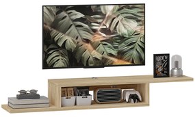 HOMCOM Suport TV mural flotant suspendat - raft perete flotant - nisa, treceri cabluri - stejar deschis | Aosom Romania