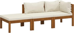 vidaXL Set mobilier grădină cu perne crem, 3 piese, lemn masiv acacia