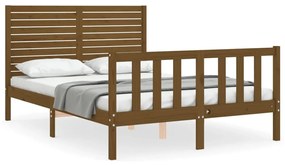 3193179 vidaXL Cadru de pat cu tăblie, dublu mic, maro miere, lemn masiv