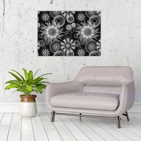 Tablou pe sticlă - Ciulini negri și albi (70x50 cm)