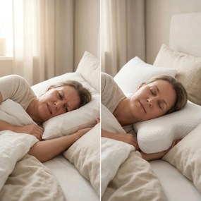 Perna cervicala ortopedica CERVI-SAN Antirid, memory foam maruntit anti-riduri, husa Tencel