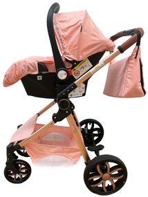 Carucior 3 in 1 transformabil in mod sport cu landou si geanta, 0-36 luni, Roz - CPC-12-roz