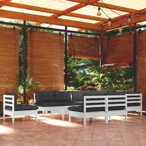 vidaXL Set mobilier grădină cu perne, 11 piese, alb, lemn masiv pin