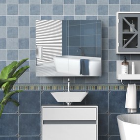 HOMCOM Dulap baie suspendat pe perete cu oglindă 70 x 60 cm cu raft reglabil, oglindă baie cu depozitare, alb | Aosom Romania