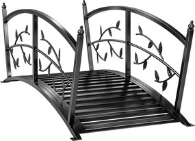 Outsunny Pod de Grădină Metalic 1,2 m Pod Decorativ pentru Iaz cu Balustrade de Siguranță și Design cu Frunze Negru | Aosom Romania
