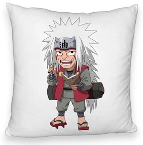 Perna Decorativa Fluffy cu Naruto Jiraiya, 40x40 cm, Alba, Husa Detasabila, Burduf