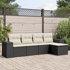 3254823 vidaXL Set mobilier de grădină cu perne, 5 piese, negru, poliratan