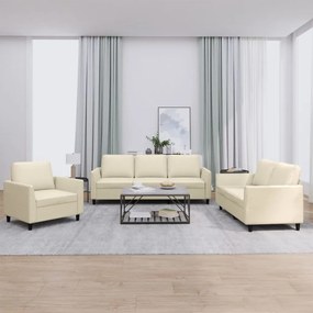 vidaXL Set de canapele cu perne, 3 piese, crem, piele ecologică
