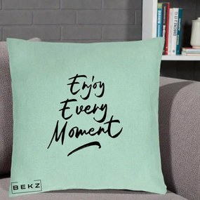 Perna Decorativa Enjoy Every Moment, 40x40 cm, Verde Menta, Husa Detasabila, Perna Inclusa, BEKZ®