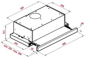 Hota incorporabila telescopica Pyramis Classic, Putere de absorbite 325 m3 h, 2 motoare, 60cm, Inox