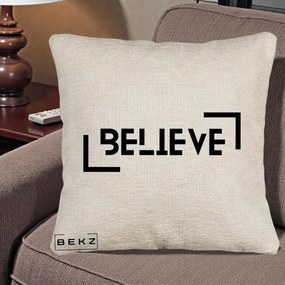 Perna Decorativa Believe Minimalist, 40x40 cm, Bej Canapea, Husa Detasabila, Perna Inclusa, BEKZ®