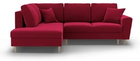 Colțar roșu extensibil, cu spațiu de depozitare cu tapițerie din catifea (cu colț pe partea stângă-în formă de ”L”) Kyoto – Cosmopolitan Design