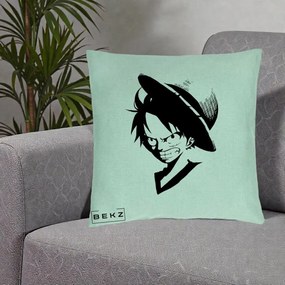 Perna Personalizata One Piece Luffy Silueta Alb-Negru, 40x40 cm, Verde Menta, Husa Detasabila, Perna Inclusa, BEKZ®