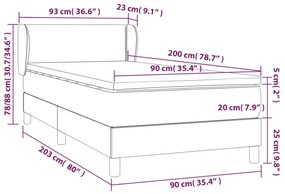 Pat box spring cu saltea, alb, 90x200 cm, piele ecologica Alb, 90 x 200 cm, Culoare unica si cuie de tapiterie