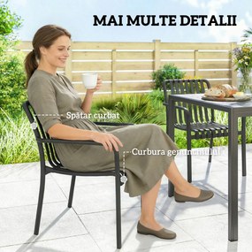 Set 4 Scaune de Grădină Outsunny Stivuibile din PP Rezistent la Razele UV, Scaune de Luat Masa pentru Exterior cu Spătar Ergonomic cu Lamele și Brațe, pentru Terasă, Balcon, Grădină, 55x58,5x81,5 cm, Negru | Aosom Romania