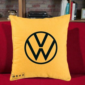 Perna Personalizata cu emblema Volkswagen, 40x40 cm, Galben, Husa Detasabila, Perna Inclusa, BEKZ®