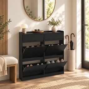 HOMCOM Pantofar Slim din Lemn cu 4 Sertare Rabatabile și 2 Sertare Glisante, 98 x 19,2 x 95,3 cm, Negru | Aosom Romania