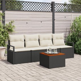 vidaXL Set de canapea de grădină cu 5 piese și perne, din rattan poly negru și acacia