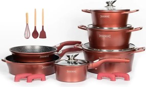 Set oale si tigai Royalty Line RL-ES2014M, 17 piese, Acoperire din marmurа, Inductie, Burgund