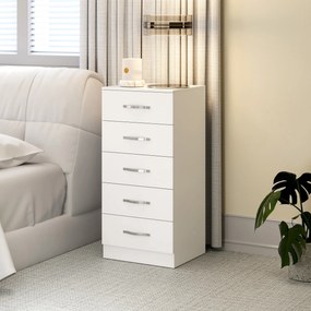 HOMCOM Comodă cu 5 Sertare, Design Modern, Slim, cu Mânere Argintii, Ideală pentru Dormitor, Cameră, Hol sau Living, Dimensiuni 40x35x85 cm, Alb | Aosom Romania
