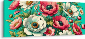 Tablou - Flori pe fundal albastru (120x50 cm)