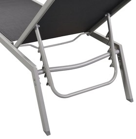 Sezlonguri de plaja cu masa, 2 buc., negru, otel &amp; textilena