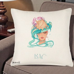 Perna Personalizata Zodie Rac, 40x40 cm, Crem Reliefat, Husa Detasabila, Perna Inclusa, BEKZ®
