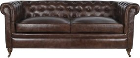 Canapea vintage 3 locuri din piele naturală maro închis, „Chesterfield"