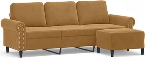 vidaXL Canapea cu 3 locuri și taburet, maro, 180 cm, catifea