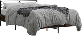 vidaXL Cadru de pat, stejar afumat 135x190 cm lemn prelucrat și metal