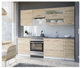 Bucatarie, 2,4 m, GLOBAL299 - alb/stejar sonoma