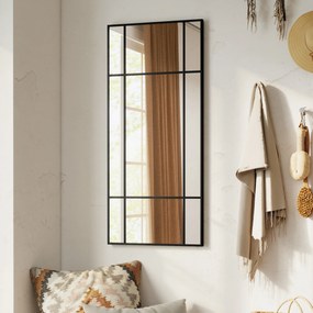 HOMCOM Oglindă de Perete Stil Fereastră Montaj Vertical Orizontal 110x50cm Negru | Aosom Romania
