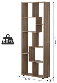 HomCom biblioteca moderna, 8 rafturi 70x24x178 cm, maro | AOSOM RO