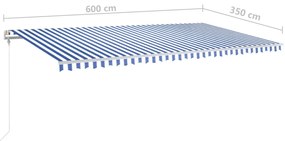 Copertina retractabila manual cu stalpi, albastru alb, 6x3,5 m Albastru si alb, 6 x 3.5 m