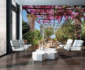 Fototapet - Terasa cu pergola cu flori (152,5x104 cm)