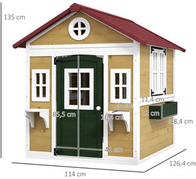 Outsunny Căsuță de exterior pentru copii, casă de joacă exterioară cu ușă, ferestre și jardiniere 114 x 126,4 x 135 cm bej | Aosom Romania