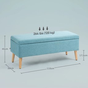 HOMCOM Bancă cu spațiu de depozitare, până la 220 kg, aspect din in, 110x39x45cm, Albastru | Aosom Romania