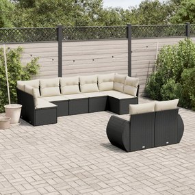 3254153 vidaXL Set mobilier de grădină cu perne, 9 piese, negru, poliratan