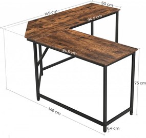 Birou de Studiu in Forma L, PAL Melaminat, Maro / Negru, Vasagle, LWD73X