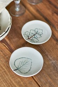 Set 2 farfurii din ceramică artizanală natur cu finisaj antichizat și motive botanice cu frunze, 21×1,5 cm, "Aubrin"