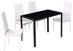 Set masa si scaune de bucatarie, cinci piese, negru Alb si negru, 5