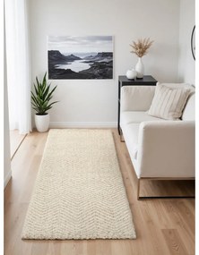 Covor tip traversă crem-fildeș țesut manual din amestesc de lână 80x200 cm Majoli – Elle Decoration