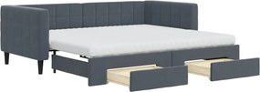 vidaXL Pat de zi cu extensie și sertare, gri închis, 90x190cm catifea