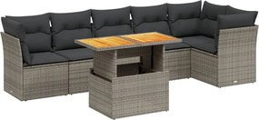 vidaXL Set canapele de grădină, 7 piese, cu perne, gri, poliratan