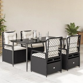 vidaXL Set mobilier de grădină cu perne, 5 piese, negru, poliratan