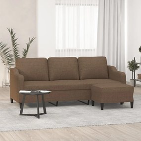 vidaXL Canapea cu 3 locuri cu taburet, maro, 180 cm, material textil
