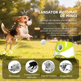 PawHut Lansator Automat de Mingi pentru Câini de Talie Mică și Medie, cu 3 Mingi, 3 Distanțe Reglabile, Verde | Aosom Romania