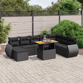 3275848 vidaXL Set mobilier de grădină cu perne, 9 piese, negru, poliratan