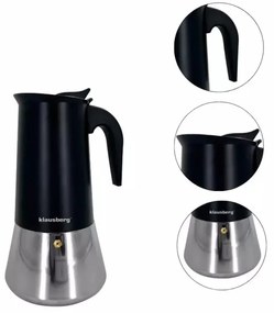 Cafetieră moca Klausberg KB 7847, 12 cesti, 600 ml, Otel inoxidabil, Inductie, Negru/Inox
